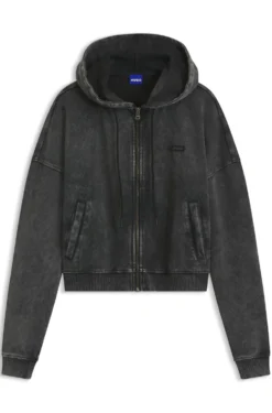 Relaxed-fit cropped hoodie with washed box logo