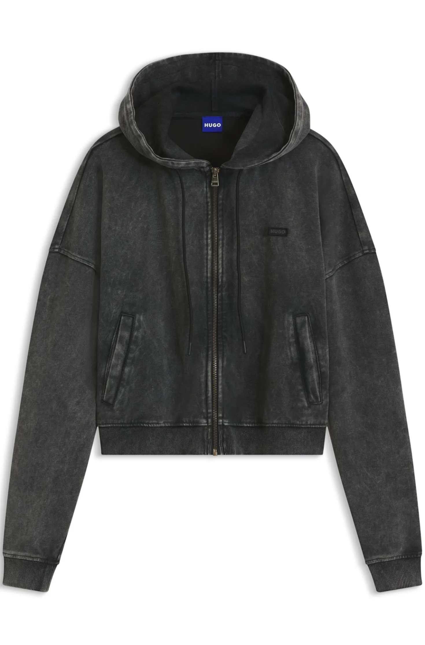 Relaxed-fit cropped hoodie with washed box logo