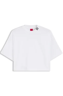 Relaxed-fit cropped T-shirt in cotton with neck logo