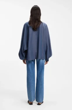 Relaxed-fit denim-look blouse with kimono sleeves