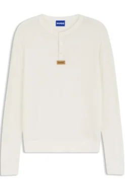 Relaxed-fit Henley sweater in waffle cotton