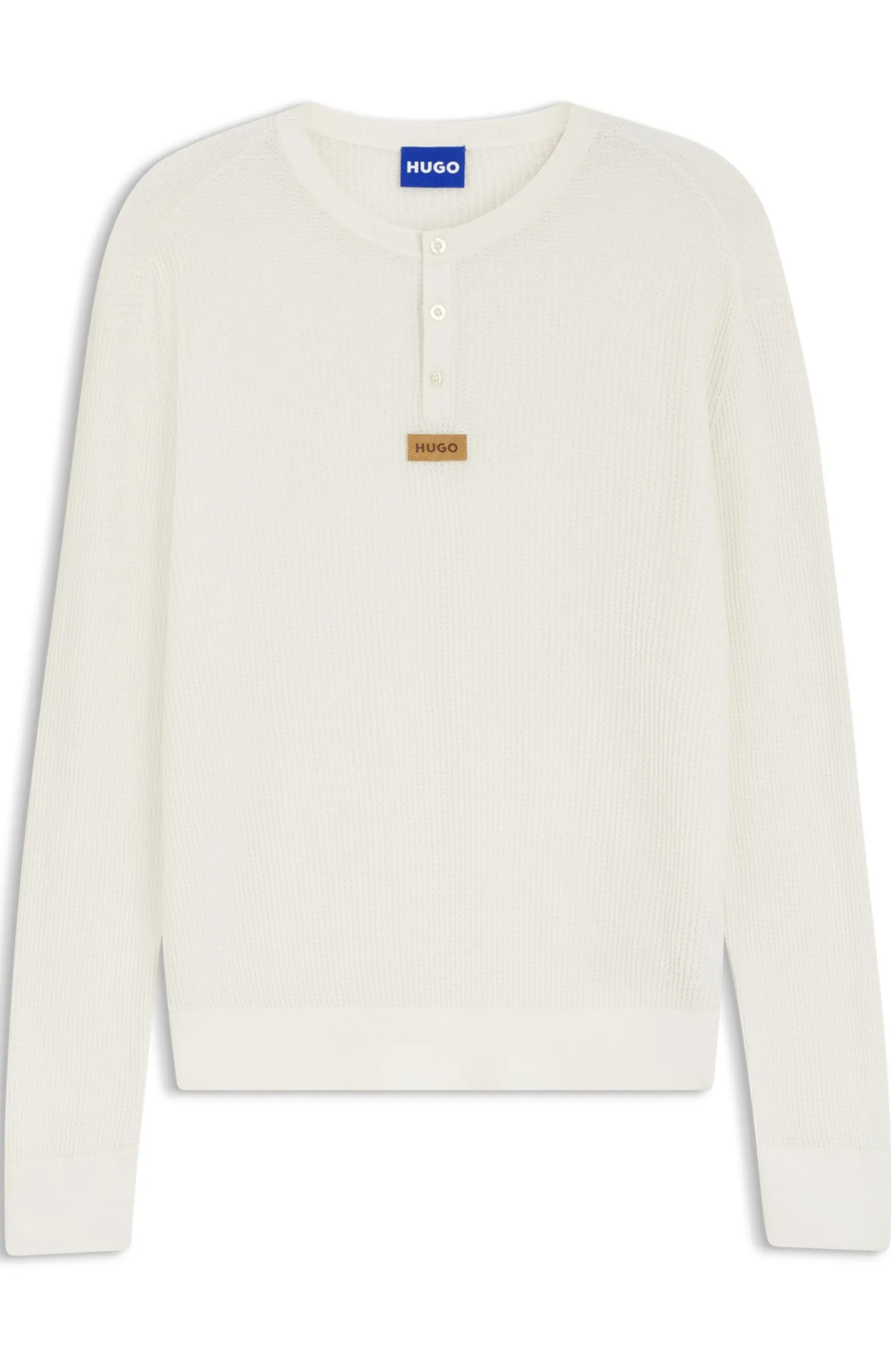 Relaxed-fit Henley sweater in waffle cotton
