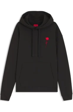 Relaxed-fit hoodie in cotton terry with rose logo