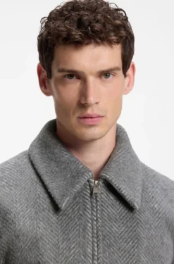 Relaxed-fit jacket in a herringbone-patterned alpaca blend