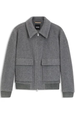 Relaxed-fit jacket in a herringbone-patterned alpaca blend