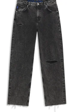 Relaxed-fit jeans in distressed black rigid denim