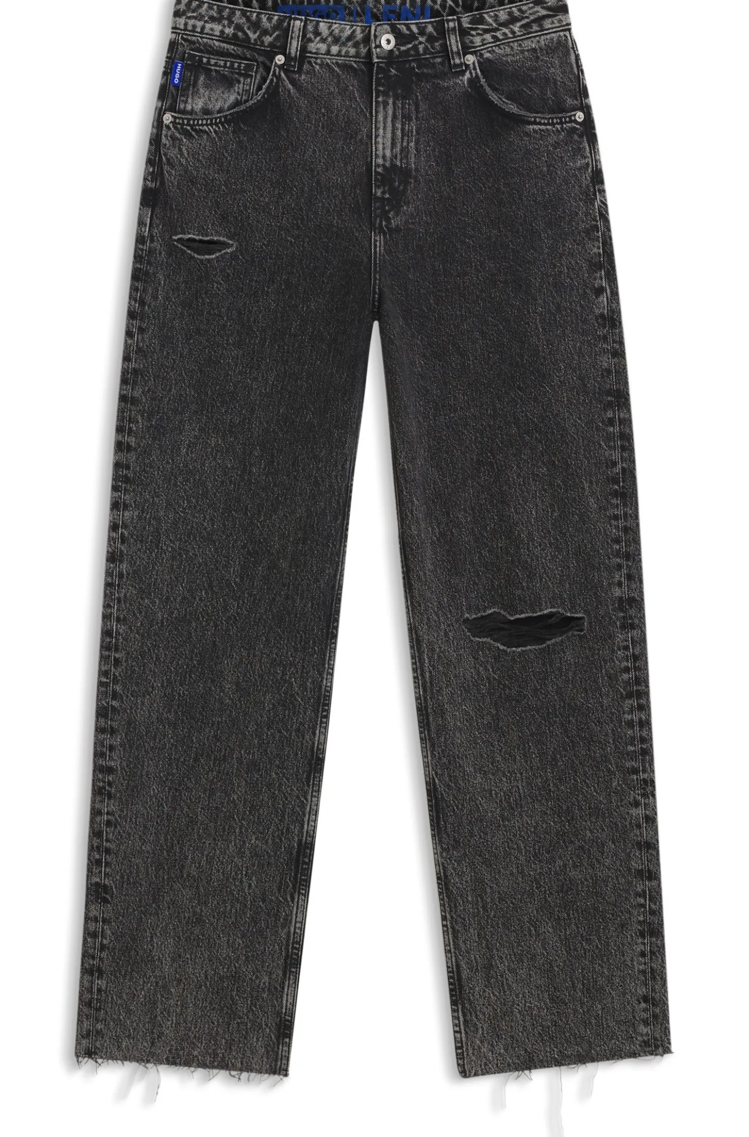 Relaxed-fit jeans in distressed black rigid denim