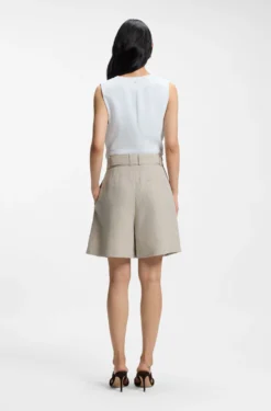 Relaxed-fit linen-blend culottes with herringbone weave