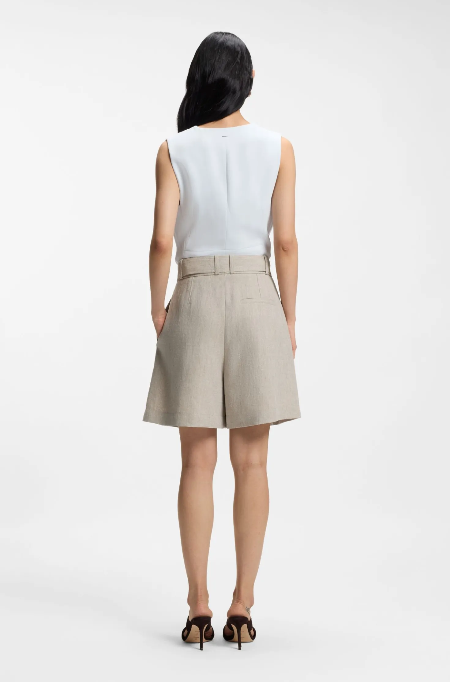 Relaxed-fit linen-blend culottes with herringbone weave