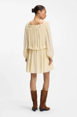 Relaxed-fit muslin dress with embroidered neckline