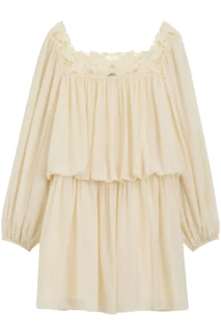 Relaxed-fit muslin dress with embroidered neckline
