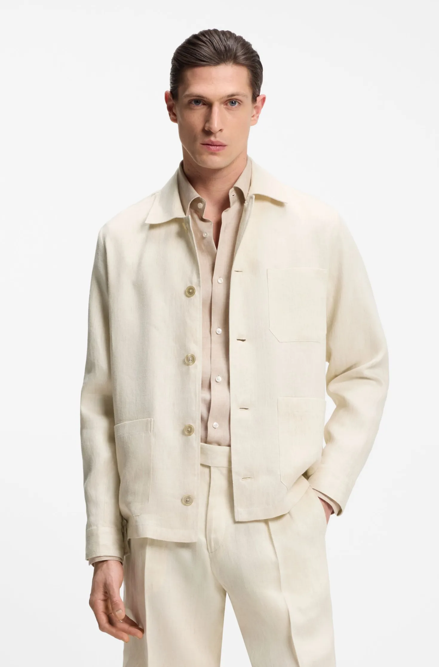 Relaxed-fit overshirt in Italian-made linen twill