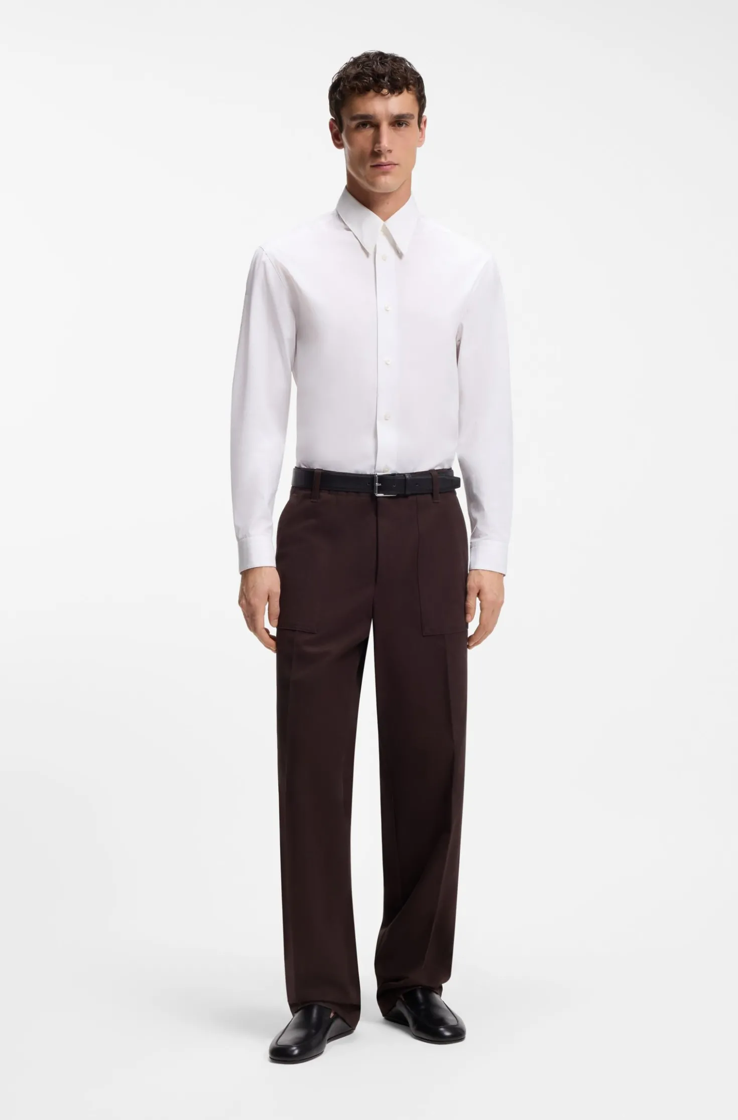 Relaxed-fit shirt in cotton poplin with point collar