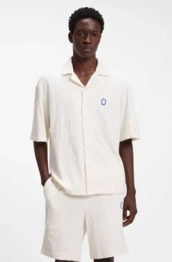 Relaxed-fit shirt in jacquard cotton towelling