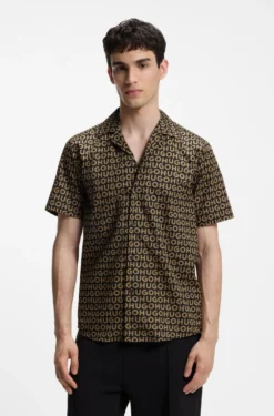 Relaxed-fit shirt in printed cotton canvas