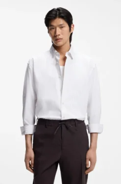 Relaxed-fit shirt in striped cotton poplin