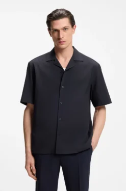 Relaxed-fit shirt in wool-blend mesh