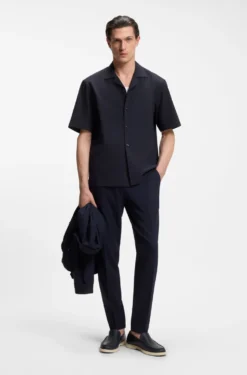 Relaxed-fit shirt in wool-blend mesh