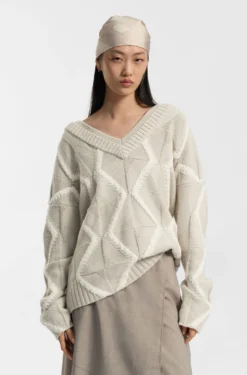 Relaxed-fit sweater in virgin wool with Aran knit