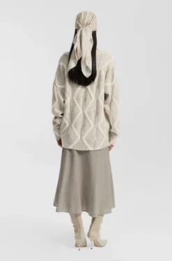 Relaxed-fit sweater in virgin wool with Aran knit