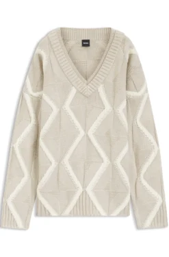 Relaxed-fit sweater in virgin wool with Aran knit