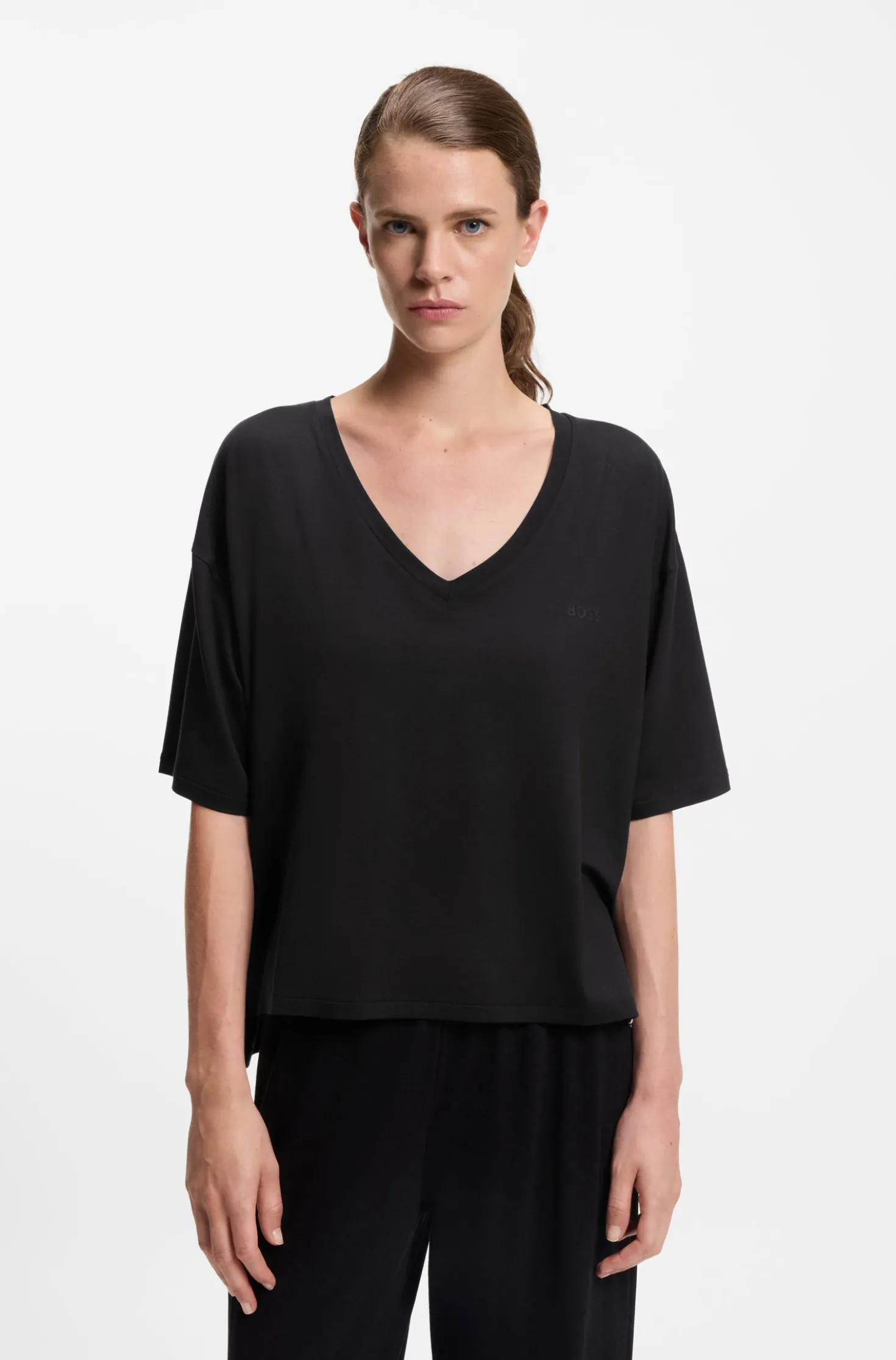 Relaxed-fit V-neck T-shirt in stretch jersey