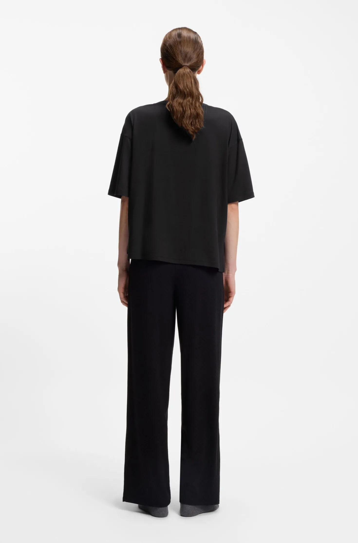 Relaxed-fit V-neck T-shirt in stretch jersey