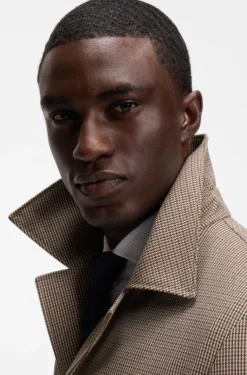 Relaxed-fit water-repellent coat in houndstooth virgin wool
