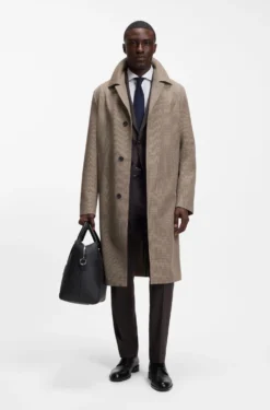 Relaxed-fit water-repellent coat in houndstooth virgin wool