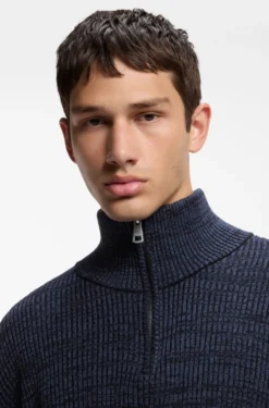 Relaxed-fit zip-neck sweater with mouliné texture