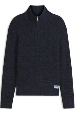 Relaxed-fit zip-neck sweater with mouliné texture