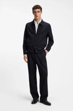 Relaxed-fit zip-up jacket in patterned virgin wool