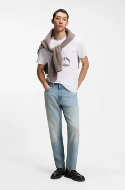 Relaxed-tapered-fit jeans in bright-blue denim