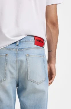 Relaxed-tapered-fit jeans in bright-blue denim