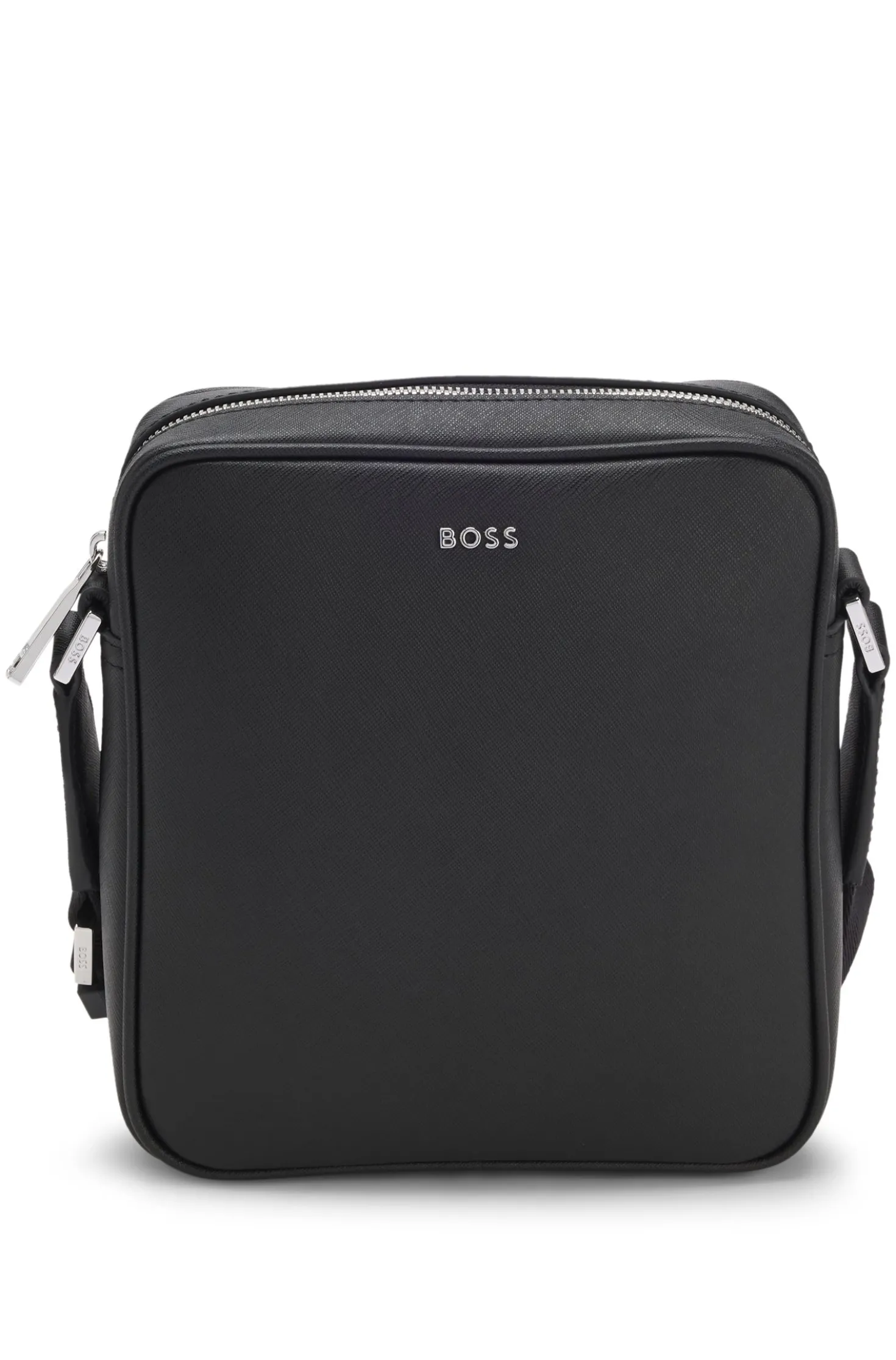 Reporter bag with silver-tone logo lettering