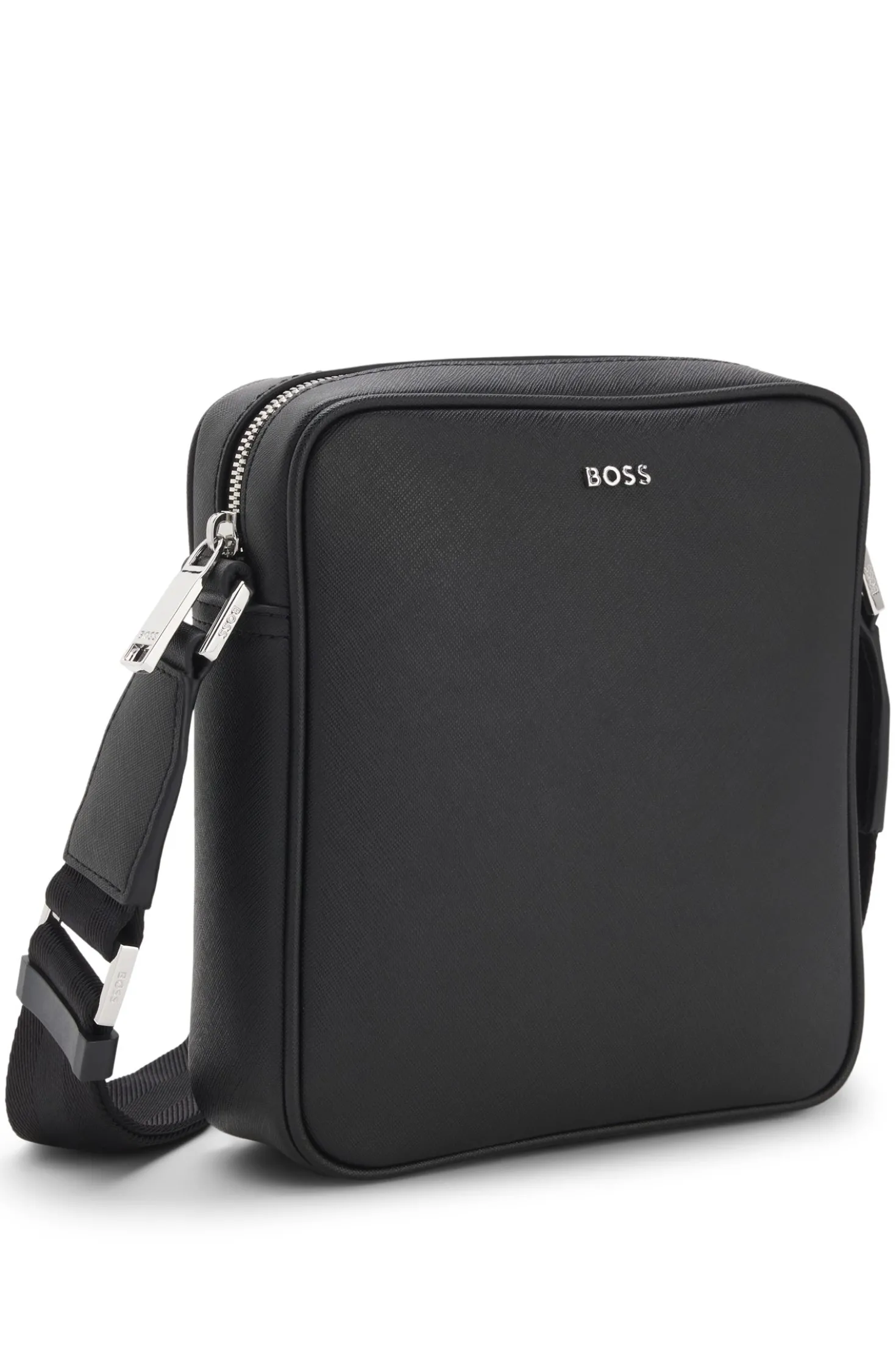 Reporter bag with silver-tone logo lettering