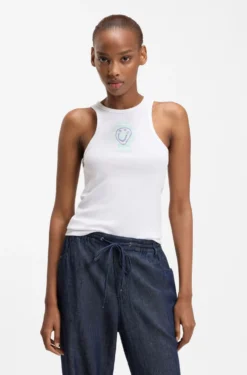 Ribbed-cotton tank top with logo artwork