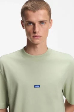 Ribbed-neck cotton T-shirt with logo badge