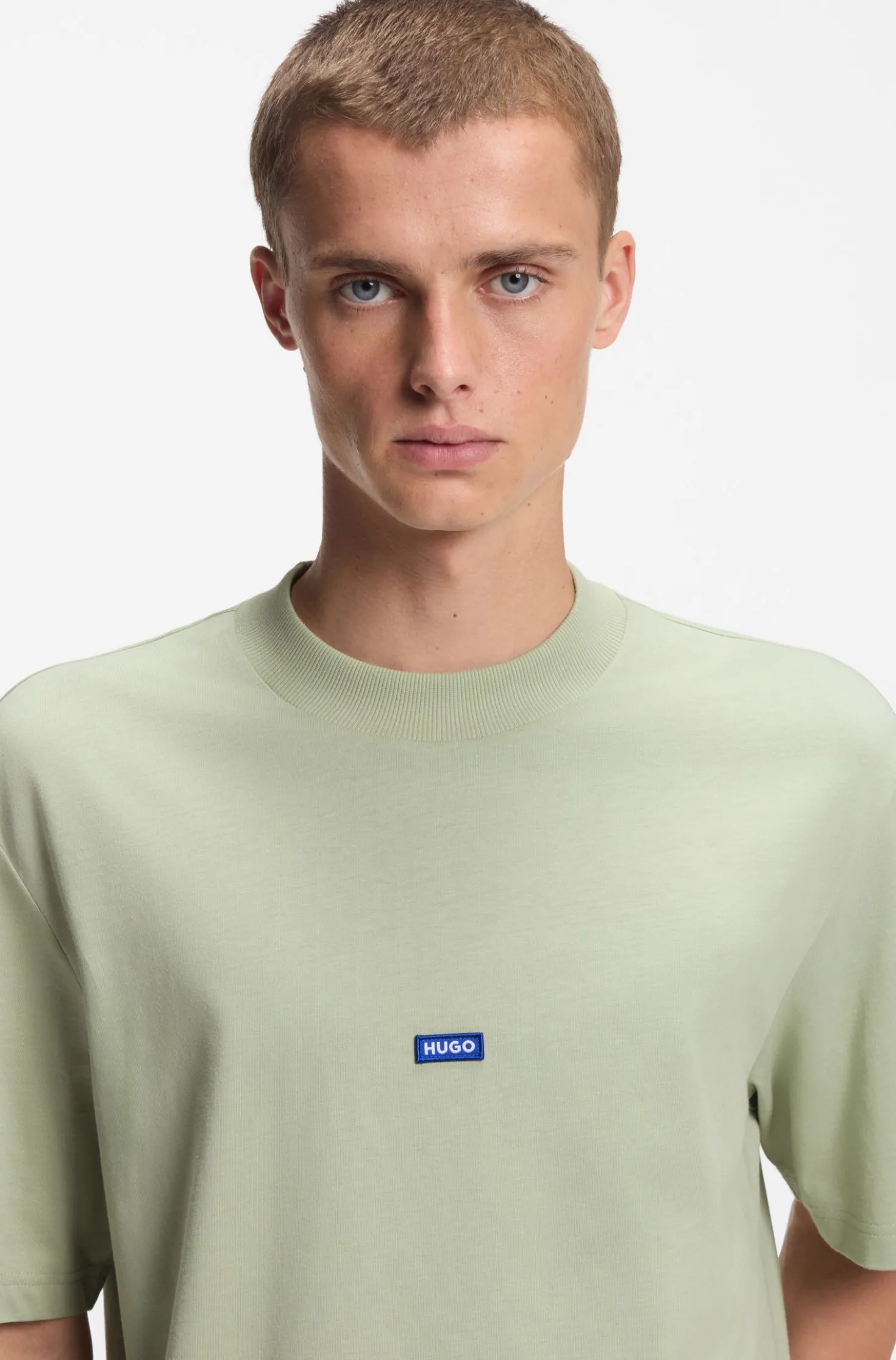 Ribbed-neck cotton T-shirt with logo badge