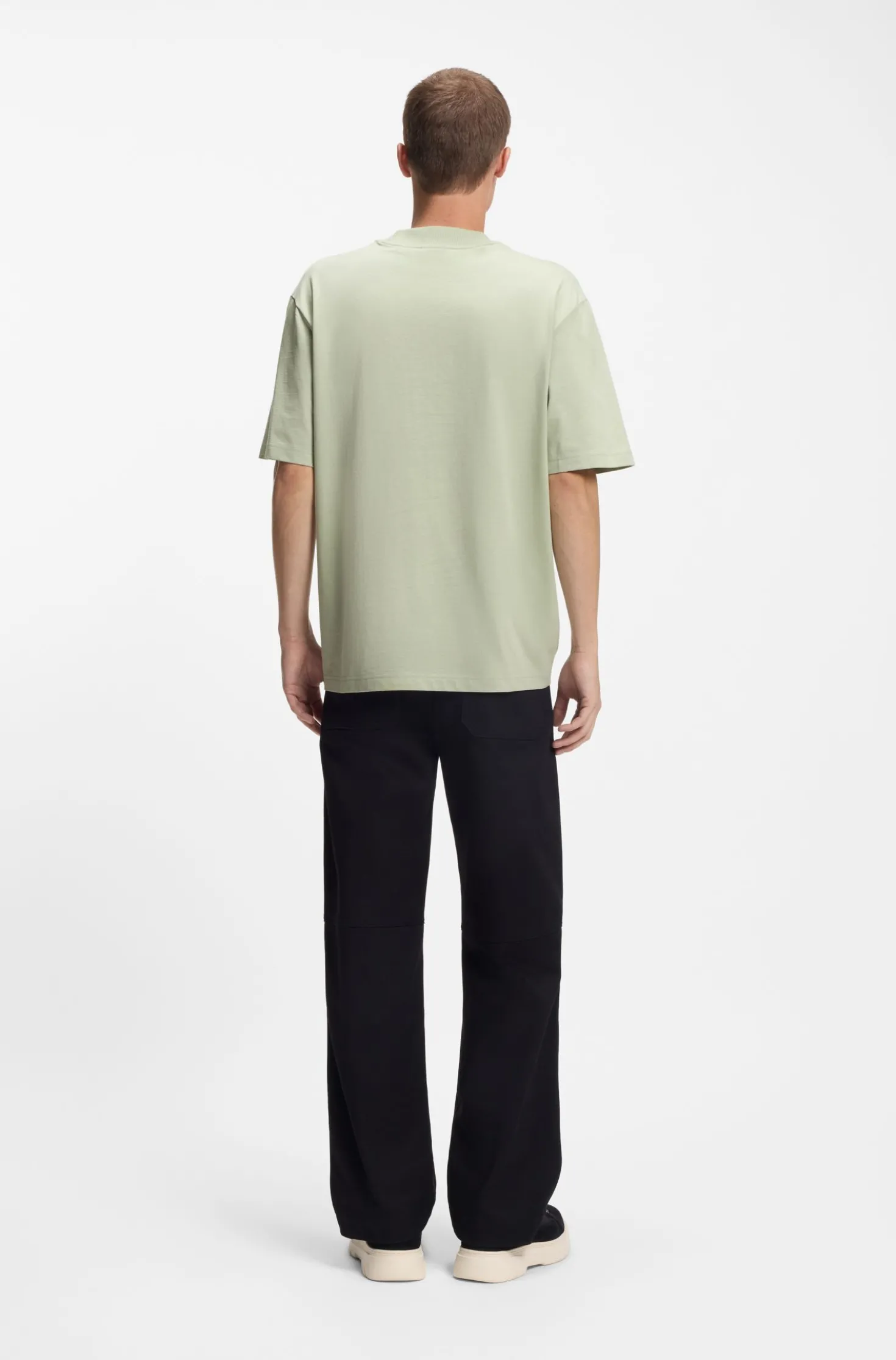 Ribbed-neck cotton T-shirt with logo badge
