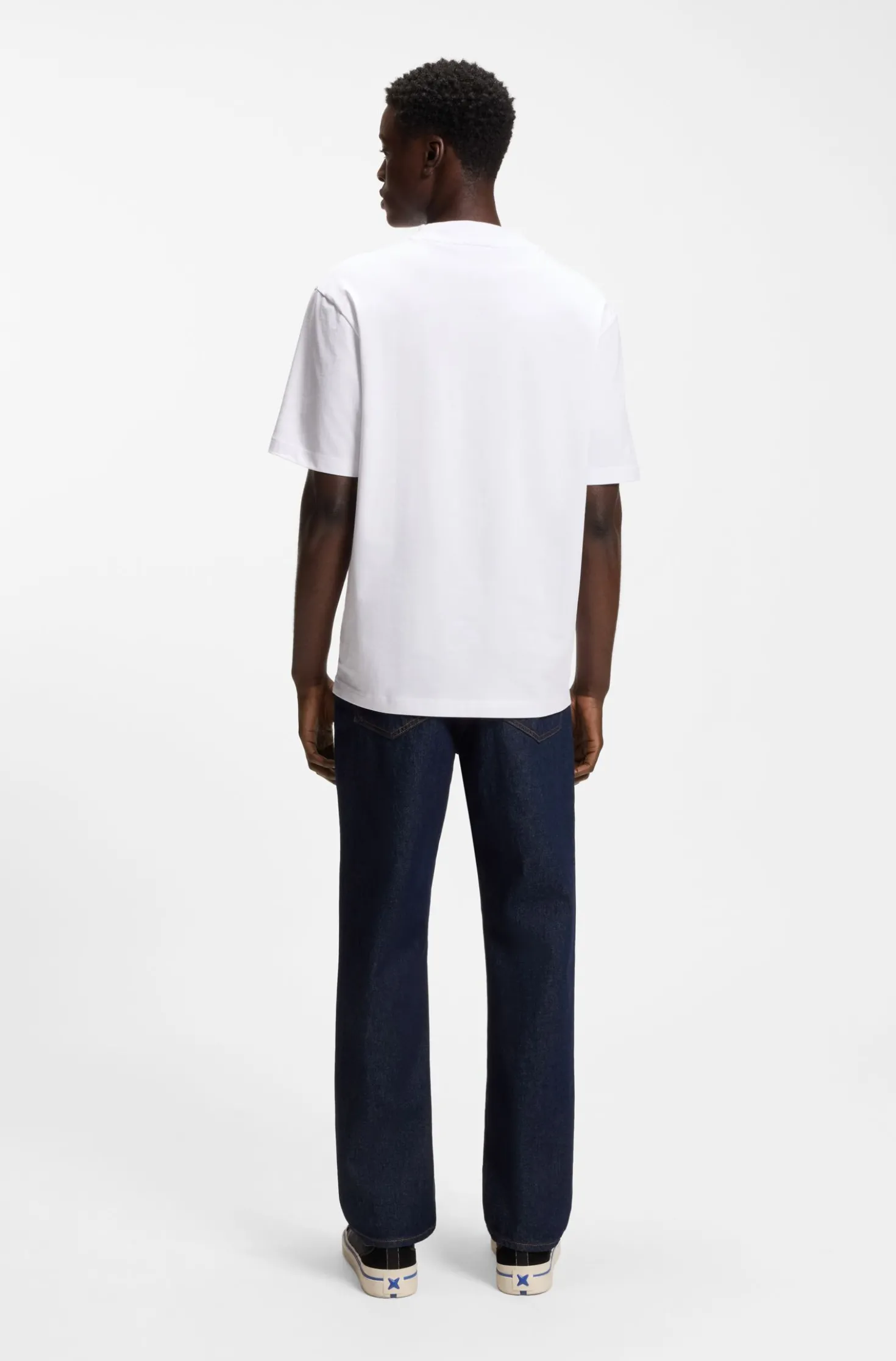 Ribbed-neck cotton T-shirt with logo badge