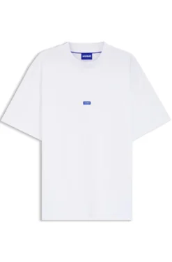Ribbed-neck cotton T-shirt with logo badge