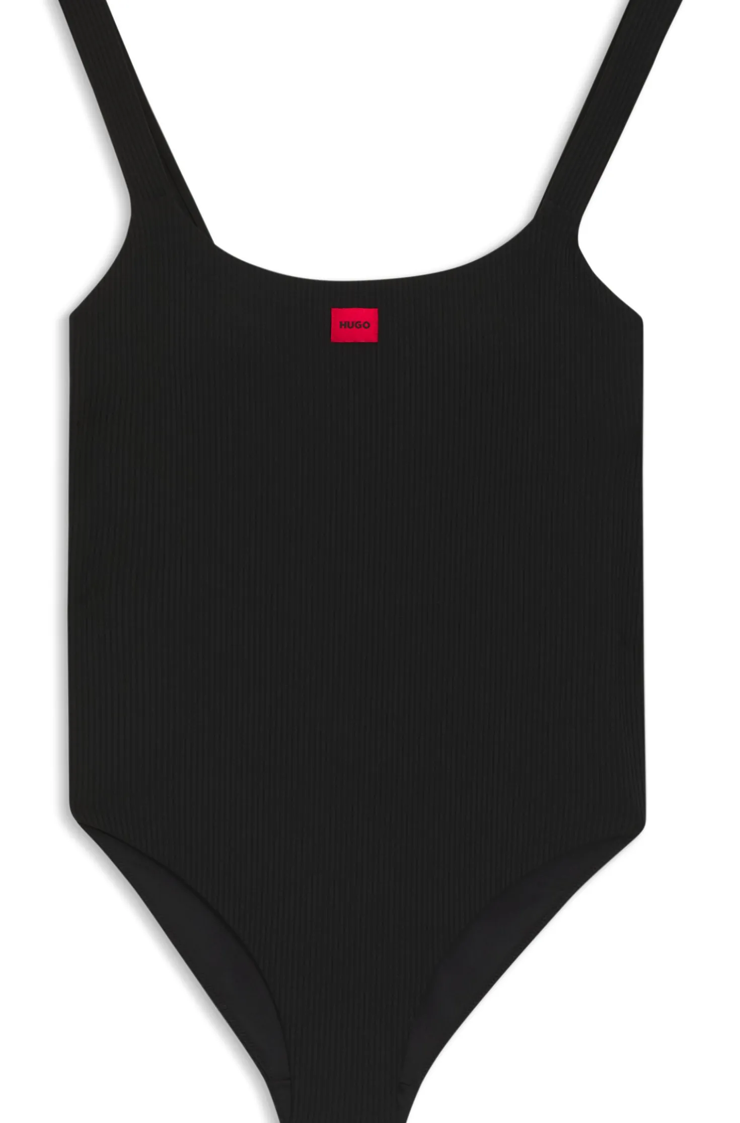 Ribbed swimsuit with red logo label