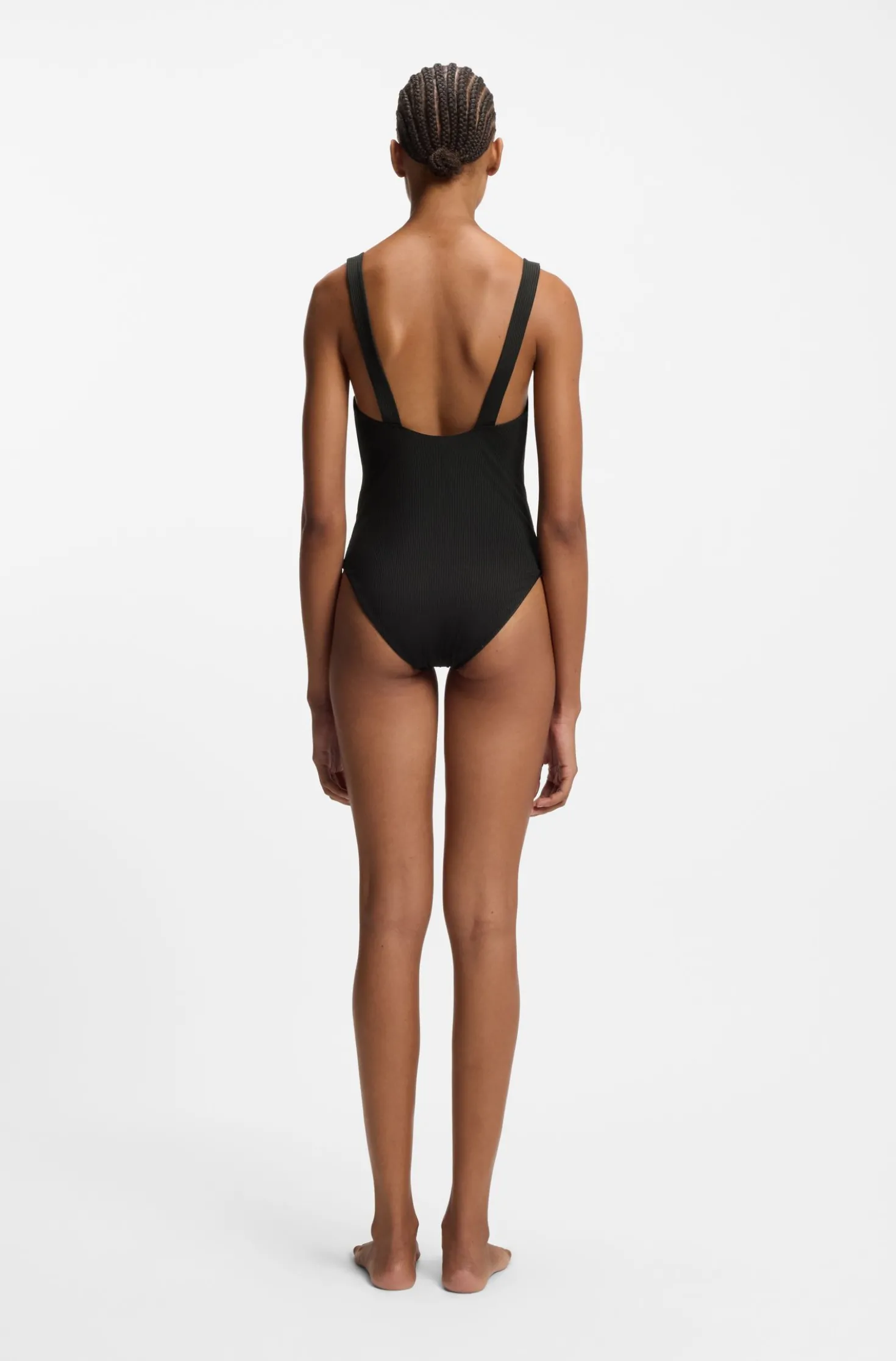 Ribbed swimsuit with red logo label