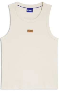 Ribbed tank top with suede logo badge