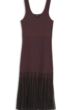 Rib-knit dress with sheer pleating