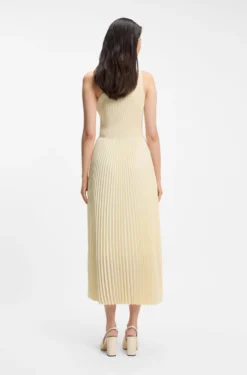 Rib-knit one-shoulder dress with plissé skirt