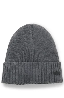 Rib-knit virgin-wool beanie with logo plaque