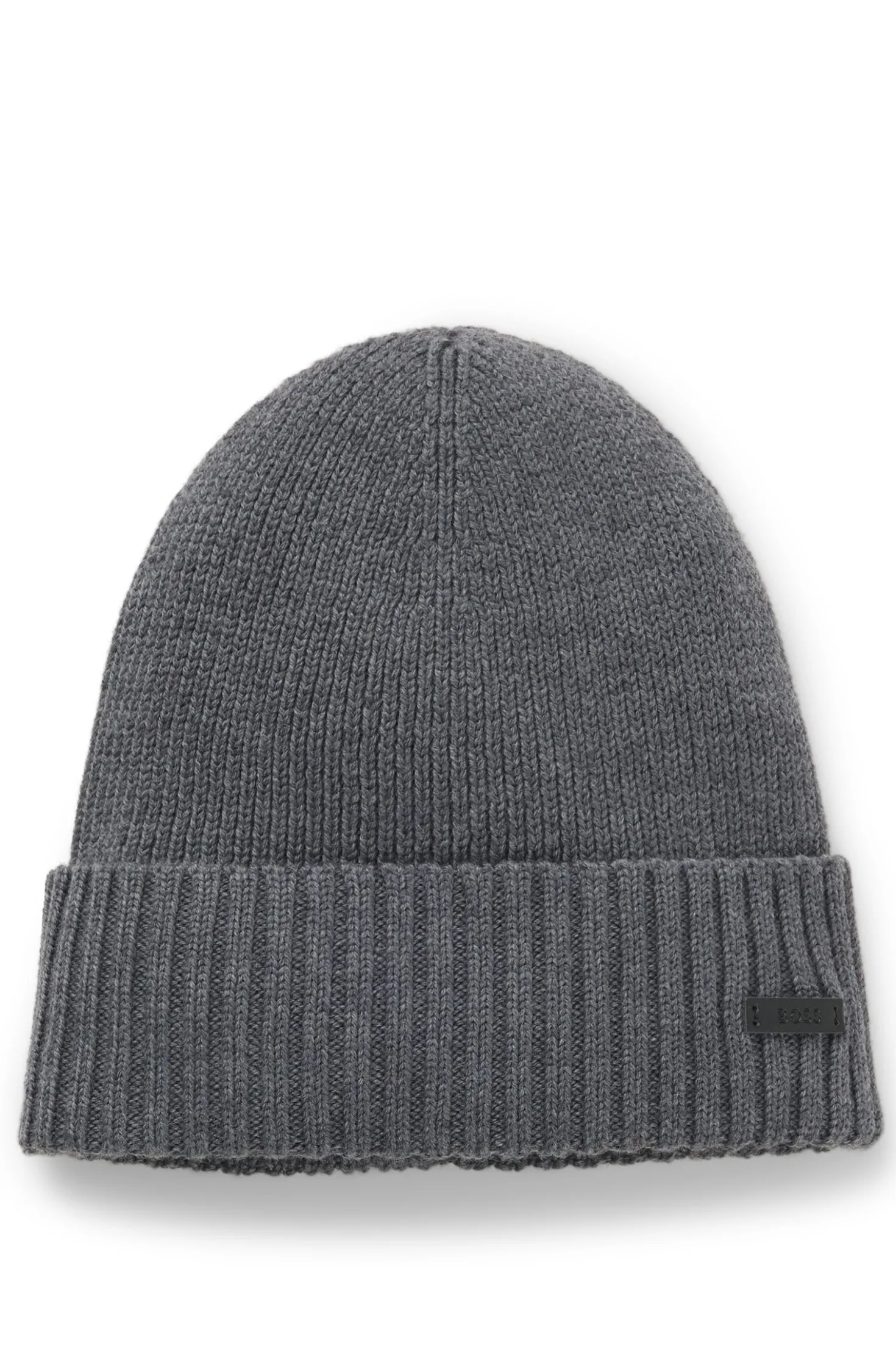 Rib-knit virgin-wool beanie with logo plaque