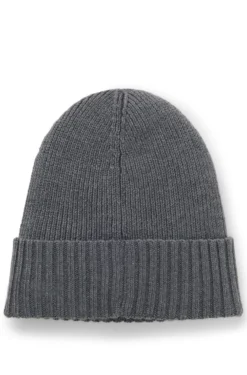 Rib-knit virgin-wool beanie with logo plaque